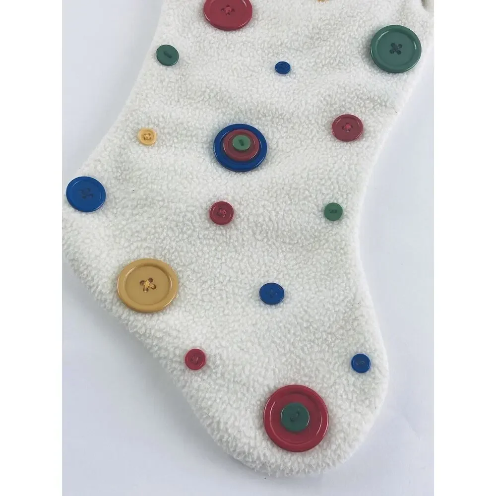 Christmas Santa's Best Stocking Buttons Knit top Bright Adorable White Red RARE